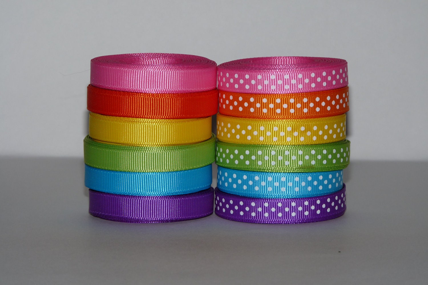 Rainbow Craft Ribbon: 1, 1.5, 2 & 3 Inch Double-Sided Bright Rainbow Ribbon
