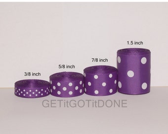 Purple Polka Dot Grosgrain Ribbon 5 Yards (You choose the width: 3/8, 5/8, 7/8, or 1.5 Inch)