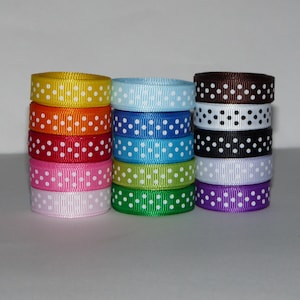 3/8 10mm Polka Dot Grosgrain Ribbon Lot: Choose 1 or 2 Yards EACH of 15 Different Colors image 1