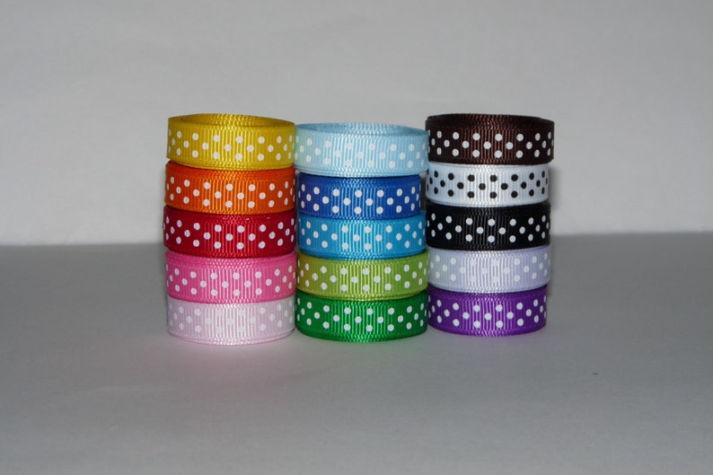 3/8 10mm Polka Dot Grosgrain Ribbon Lot: Choose 1 or 2 Yards EACH of 15 Different Colors image 1