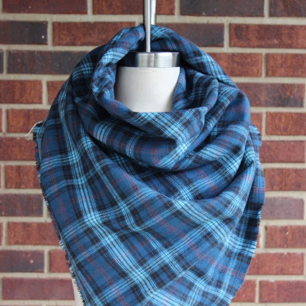 Oversized Blanket Scarf | Dark Blue & Red Plaid | Heavy Weight | One Size | FW'14