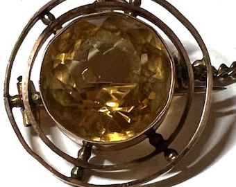 Antique Exquisite Citrine and Gold Brooch! Lovely Victorian Era Jewelry!  Safety Chain