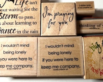 Vintage Wooden Rubber Stamps! Thinking of You, Praying for You, Etc.  Sayings for Cards! Rare and Retired!