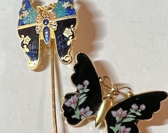 VINTAGE Butterfly Brooch and Stick Pin ca 1970s-80s