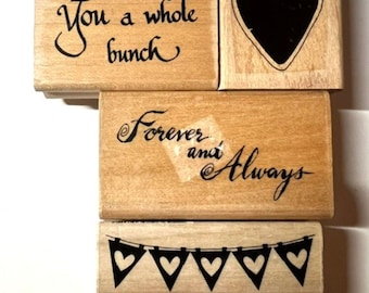 Vintage Wooden Rubber Stamps! Hearts and Love Themes!  Hero Arts, Inky Antics, and more!