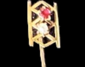 Antique Victorian Stick Pin with Ruby and Pearl! Original Box! Great Estate Jewelry!