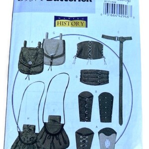Butterick B5371 Historical Sewing Pattern Bracer, Corset, Belt, Pouch! Historical Accessories for Costume Program Pageant Reenactment Fair