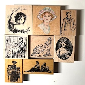 Vintage Large Wooden Rubber Stamps for Crafts! Victorian and Edwardian Men, Women, Child! Check Out Our Rubber Stamp Extravaganza!