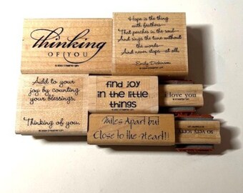 Vintage Wooden Rubber Stamps! Sayings for Cards--Thinking of You, Count Your Blessings, encouragement sayings! Rare and Retired!