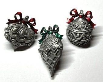 Vintage JJ Christmas Holiday Ornament Brooches! Set of 3! FREE SHIPPING!
