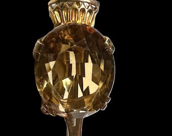 Antique Exquisite Citrine and Yellow Gold Scepter Style Brooch Pin! Amazing Stone!
