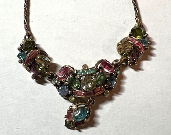 Vintage HOLLYCRAFT 1950s Fruit Salad Necklace! Exquisite Vintage Jewelry! Pastel Rhinestones!