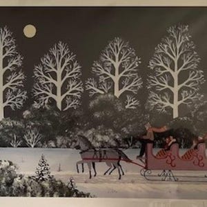 Fine Art Jane Wooster Scott Vintage Lithograph Print &quot;Trail Creek Sleighride&quot;  Limited Edition, Certificate of Authenticity