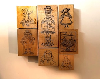 Group of 7 Vintage Wooden Rubber Stamps by  "Art Impressions"! People Kids Amusing   Most are NEW!  Retired designs 1990s!