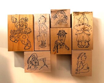 Lot of 7 Vintage Wooden Rubber Stamps by  "Art Impressions"! People Kids Amusing   Most are NEW! Vintage and retired stamps from 1990s!