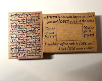 Vintage Wooden Rubber Stamps! LARGE Friends, Friendship!  Inkadinkadoo, More!