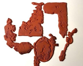 5 Decorative Vintage Unmounted Rubber Stamps HIGH Quality