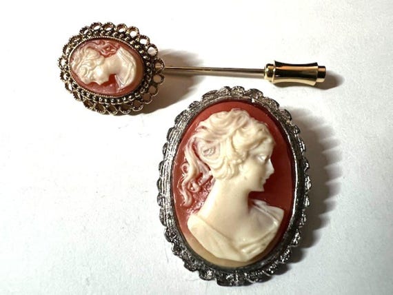 VINTAGE Cameos! Lot of TWO Cameo pins ca 1970s