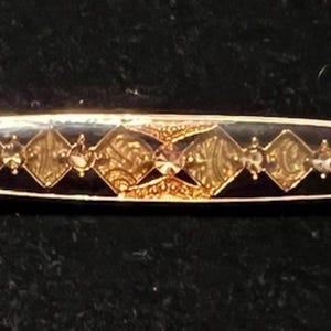 Vintage 1980s Art Deco Style Enameled Bar Brooch Pin! FREE SHIPPING! Amazing Black and Gold Colors!