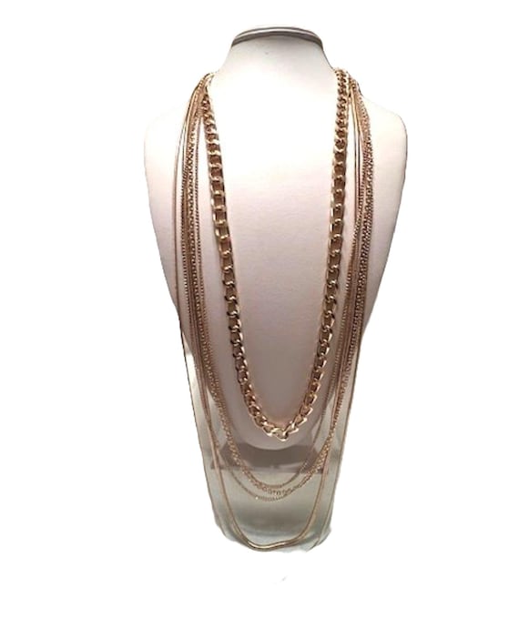 Vintage Multi-Chain Statement Waterfall Necklace!… - image 1