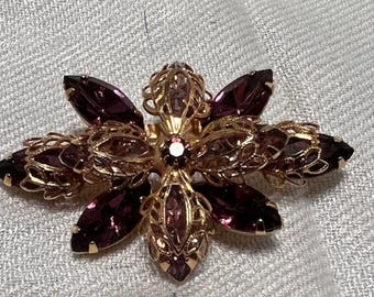 Vintage Gold and Purple Brooch! Lovely Layered Design ca 1960s