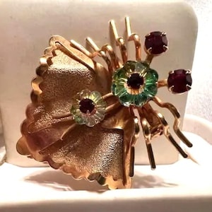 Vintage Unique Mid-Century Bug Insect Butterfly Brooch Pin with Rhinestones  Great Estate Vintage Jewelry!