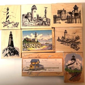 Vintage Wooden Rubber Stamps! LIGHTHOUSES, BEACH, Seashore, Ocean Your choice! Most are NEW! Vintage and retired stamps!