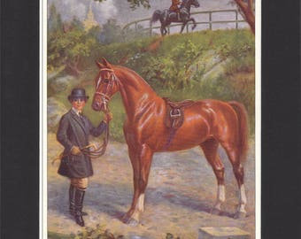 American Saddle Horse Print 1923 By Edward Miner Print of Signed Painting Mounted with Mat - Vintage Saddle Horse