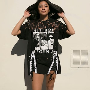 Lace up distressed t shirt dress clearance