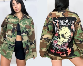 Army Jacket, 90s Jacket, Camo Jacket, Hip Hop Patchwork Jacket, Yeezus Punk Jacket, Custom Jacket, Custom Patches, Jean Jacket, Denim Jacket