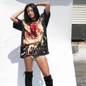 Lace Up Band Tee, LF Inspired Lace Up Tee, Reworked LF Lace Up, LF Inspired Top, Distressed Band Tee, Oversized Lace Up Tee, Lf Band Tee image 9