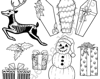 Gothmas Gothic Christmas I line drawing PNG digital download cricut glowforge