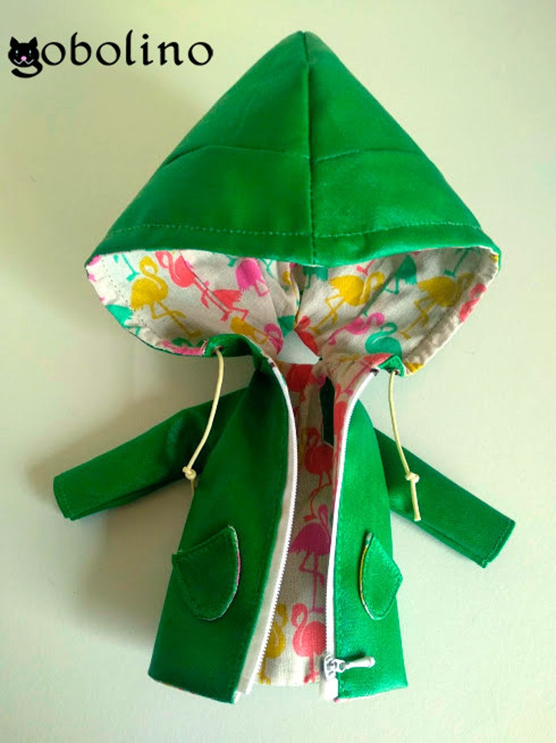 Green and flamingos raincoat for Blythe dolls