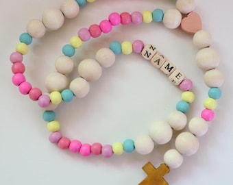 Personalized Children's Wood Rosary: Handmade Catholic Gift