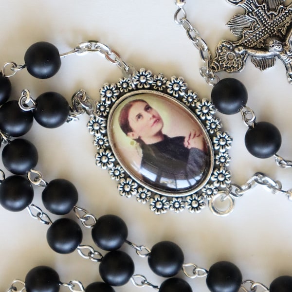 St Saint Gemma Galgani Rosary, Patron Saint of Back Pain, Matt Black Stone Beads, Baptism, Communion, gift, women,