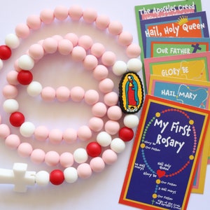 Primer Rosario para Niños, Rosario Católico Ecológico de Silicona, Cuentas de 12 mm, Nuestra Señora de Guadalupe, Rosario Hecho a Mano, Regalo, Bautismo,