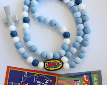 Children's First Rosary, Silicone Catholic Rosary, 12mm Beads, Our Lady of Guadalupe, Blue, Gift, Baptism, Handmade