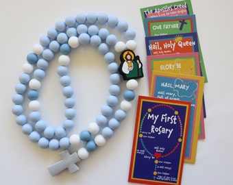 Baby's First Rosary Beads Rosaries Boy Blue Childrens & Leaflet By Rosarybeads4u