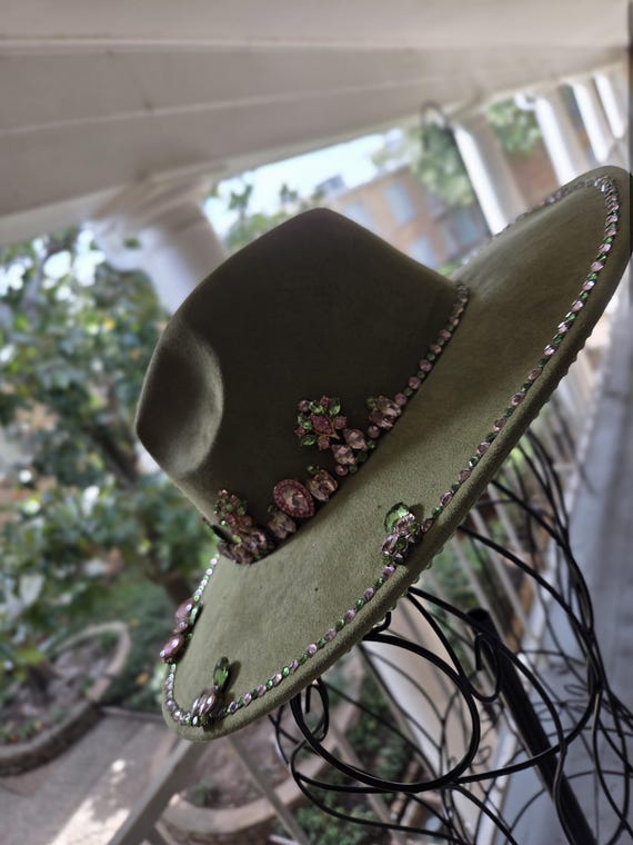 Olive Green Embellished Hat Olive Green Embellished Hat - Etsy main image 2
