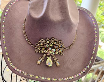Lilac Gamusina Cowgirl Hat with AB Crystals Design