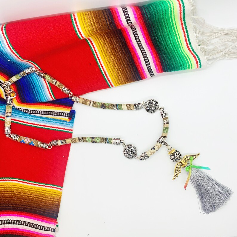 handmade jewelry FRIDA/'S ANGEL Necklace.Frida jewelry,Frida necklace,cord jewelry,Mexican jewelry,Frida jewelry,colorful jewelry,tassels