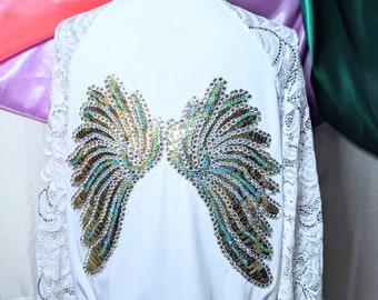 Wings on a White Jersey Jacket. Size M