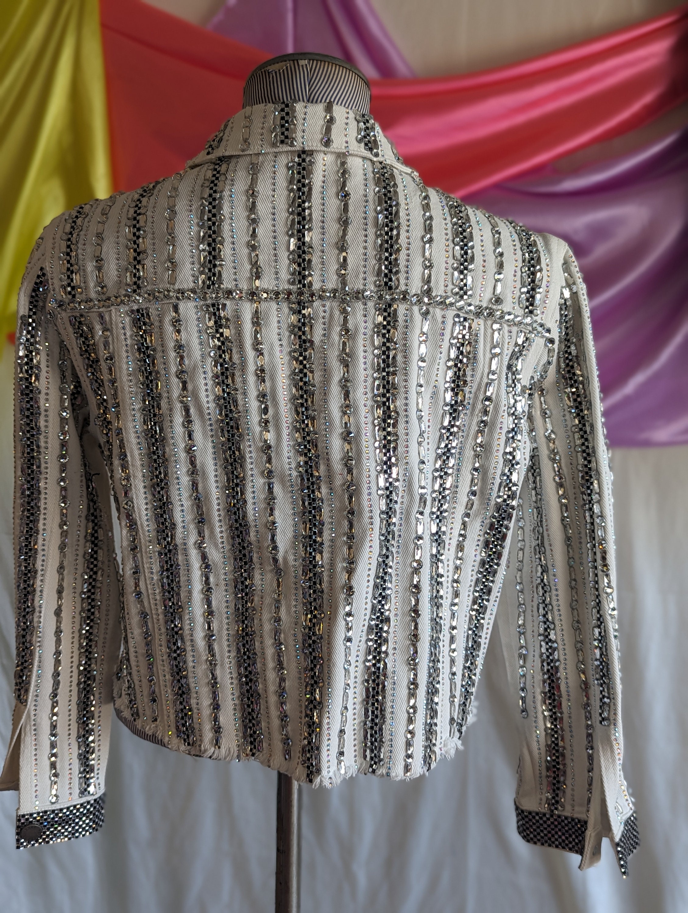 Race Sparkly on a White Denim Jacket. Embellished Denim Jacket ...