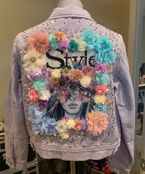 Floral Embellished Denim Jacket Floral Denim Jacket - Etsy