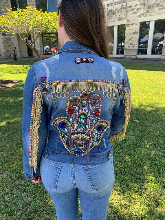 Hand Painted Denim Jacket Embellished 