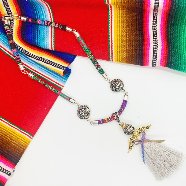 handmade jewelry FRIDA/'S ANGEL Necklace.Frida jewelry,Frida necklace,cord jewelry,Mexican jewelry,Frida jewelry,colorful jewelry,tassels