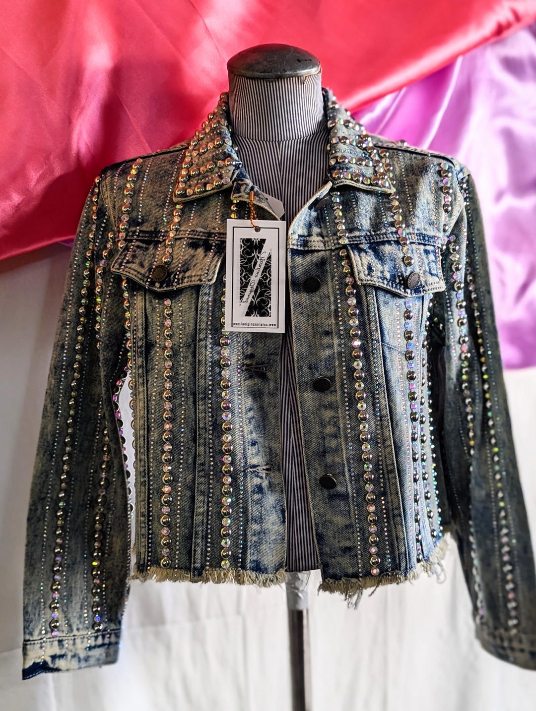 All Over Rhinestone and Silver Pearls on a Blue Denim Jacket ...