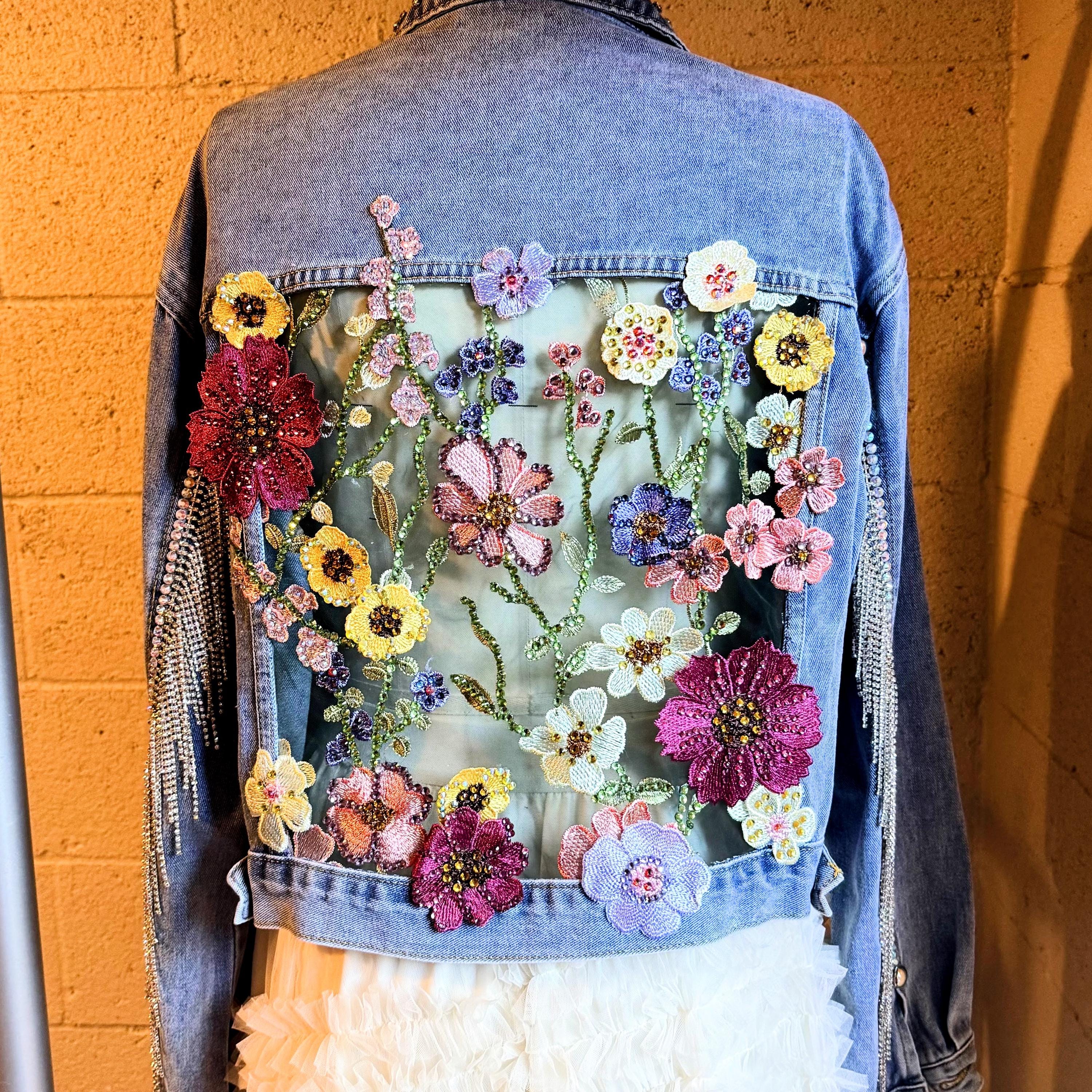 Pastel Floral Lace on M<ed Blue Denim Jacket Size S - Etsy