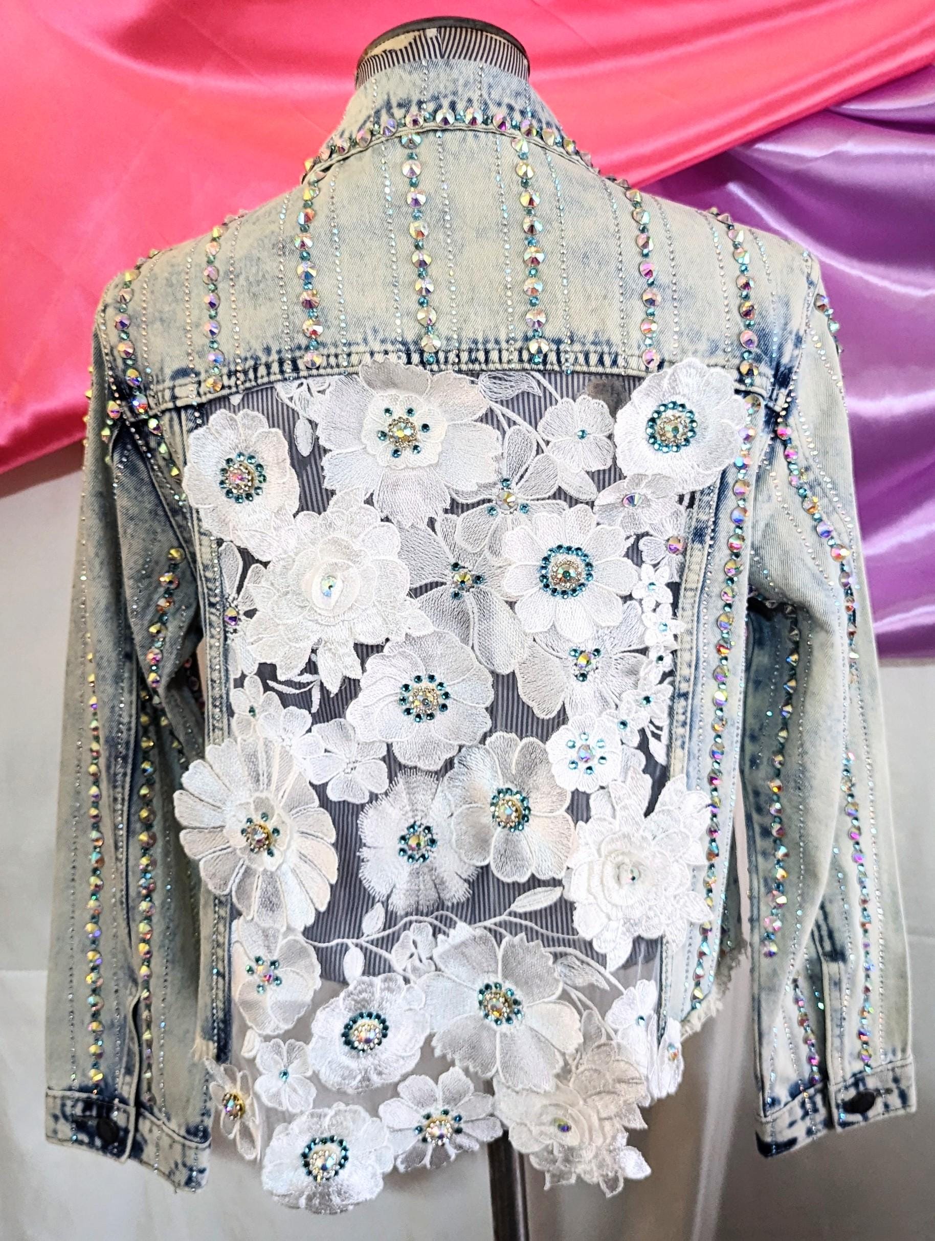 White Flower Lace on Back With AB Stones Lines. Embellished and