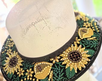 Embroidery Hat with Two Colorful Parrots and Flowers on a Black Hat